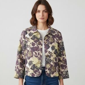 Christopher & Banks Quilted Cottage Floral Crop Jacket